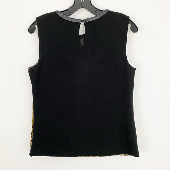 Milly size 6 Leopard Faux Fur and Leather Trim Sleeveless Crewneck Tank Top - Picture 4 of 8